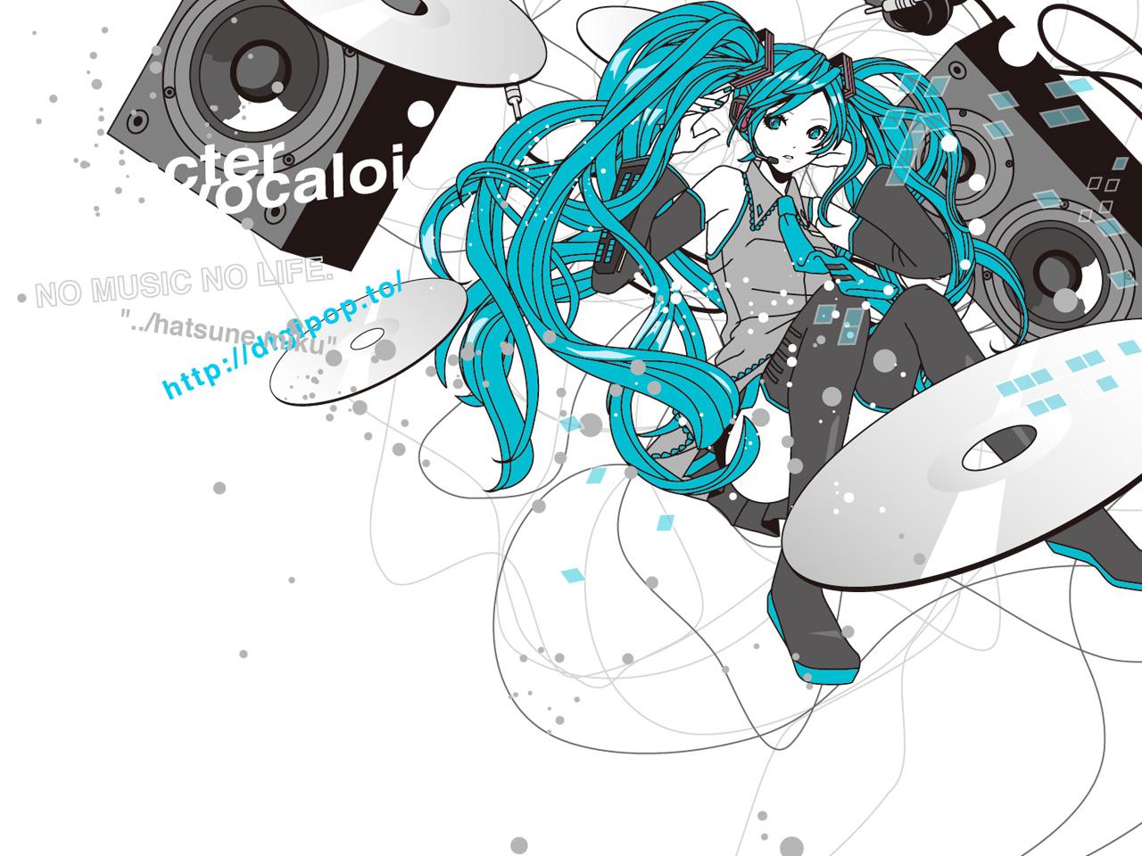 обои Vocaloid - Miku с диска и колонками фото
