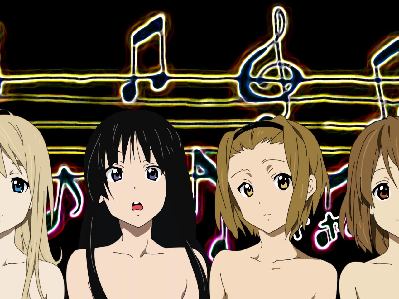 обои K-On - Девушки на фоне нот фото