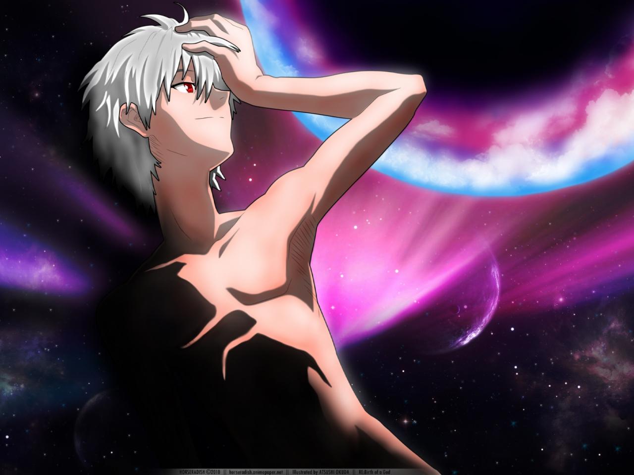 обои Evangelion - Kaworu Nagisa на фоне космоса фото