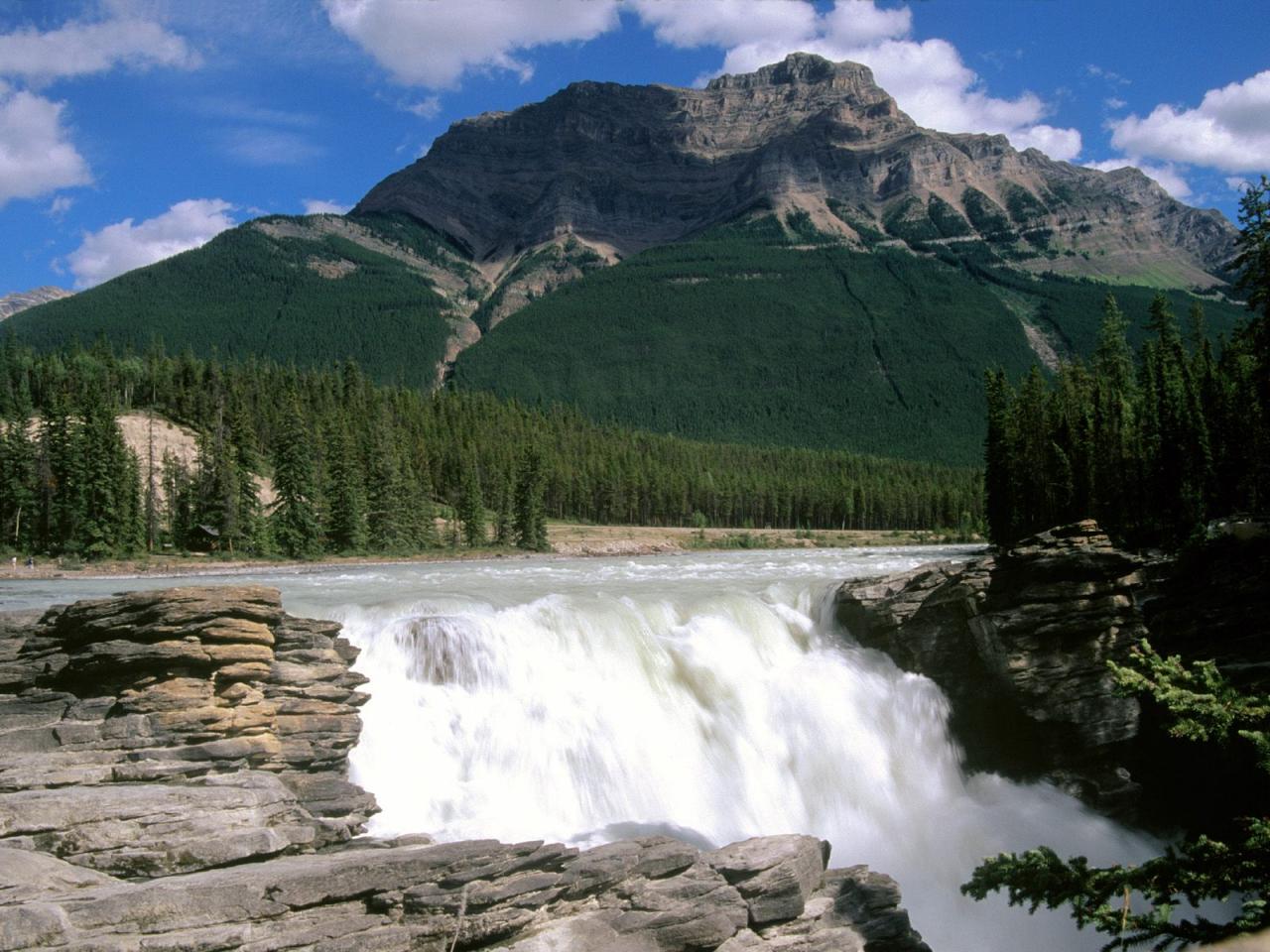 обои Rushing Waterfall,   Jasper Area,   Alberta,   Canada фото