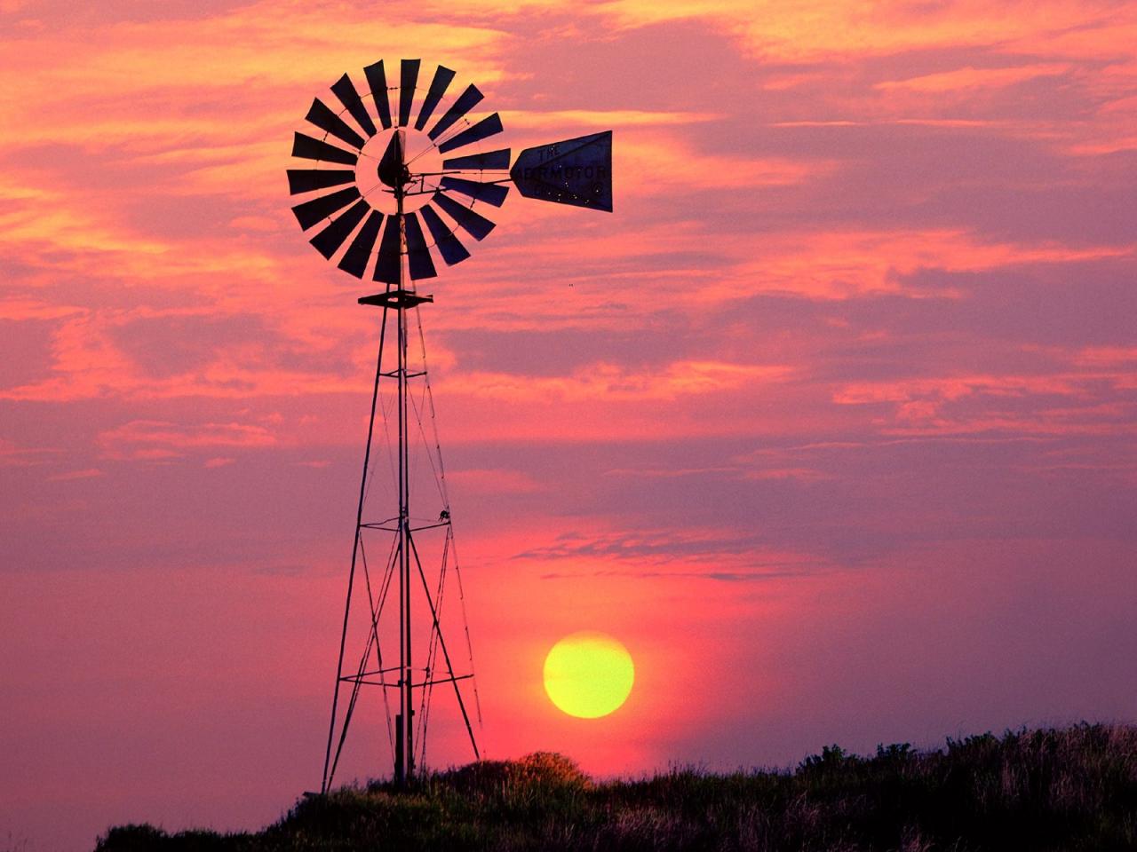 обои Windmill at Sunset,   Near Kolfax,   Washington фото