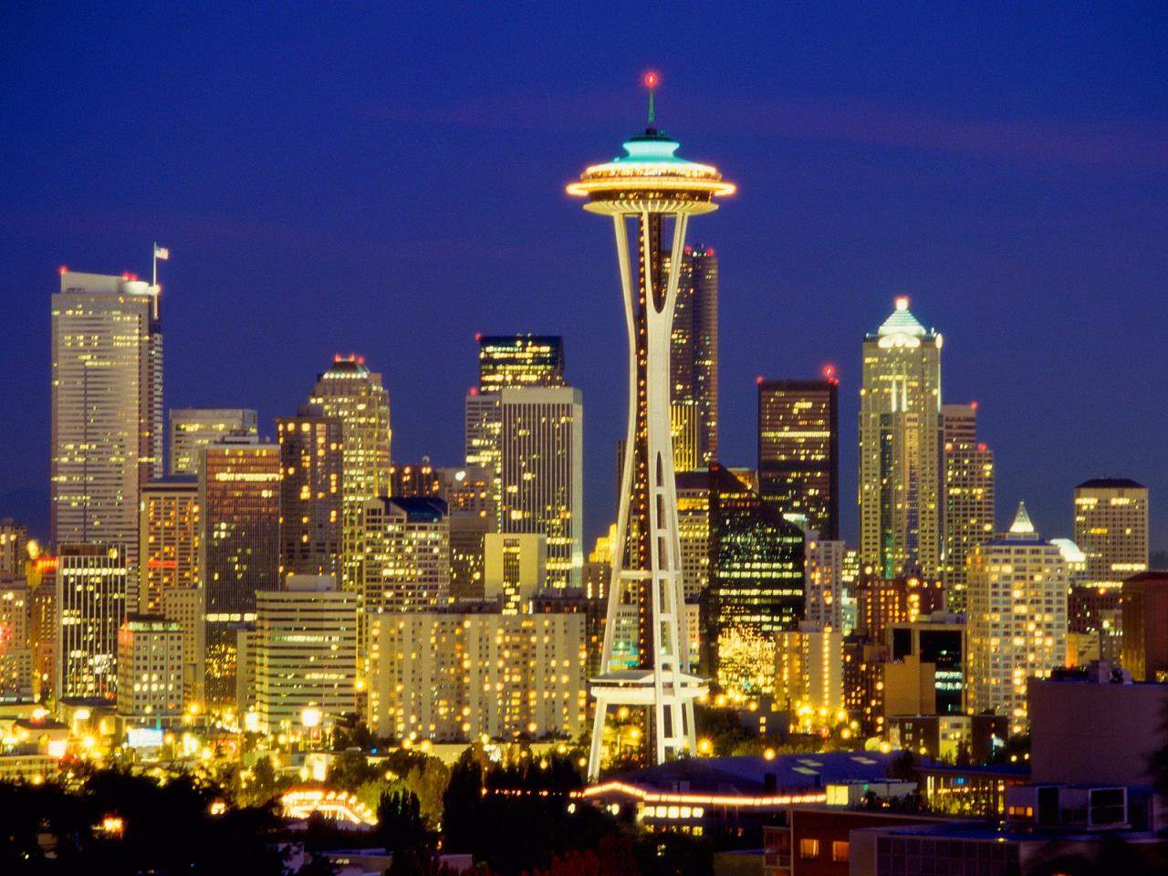 обои Seattle Skyline at Night,   Washington фото