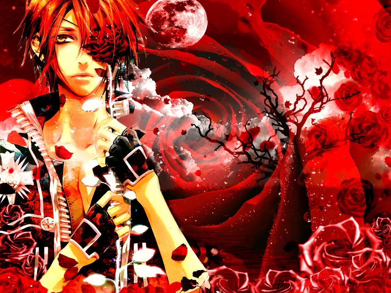 обои D. Gray-man - Лави на фоне роз фото