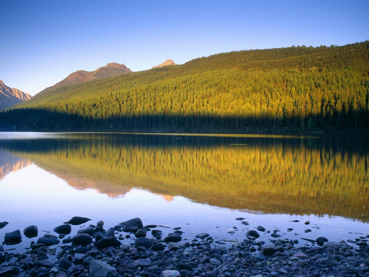 обои Mirror Lake Reflection,   Kintla Lake,   Glacier National Park,   Montana фото