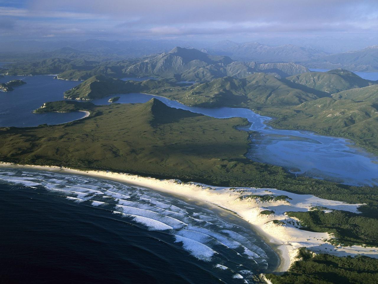 обои Port Davey,   Stephens Bay,   Hannant Inlet and Mount Rugby,   Tasmania,   Australia фото