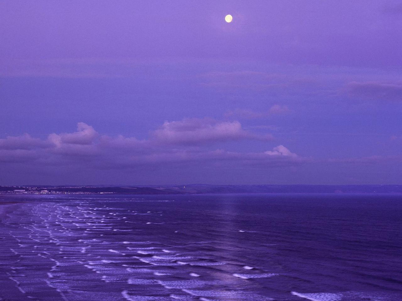обои Full Moon Over the Devon Coast,   England фото