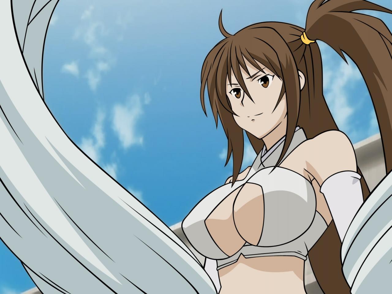 обои Sekirei - Девушка в белом на фоне синего неба фото