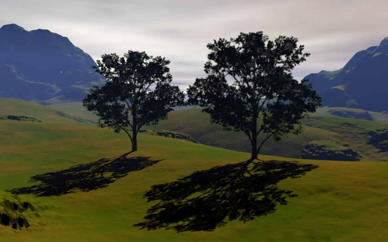 обои Два дерева в горной долине фото