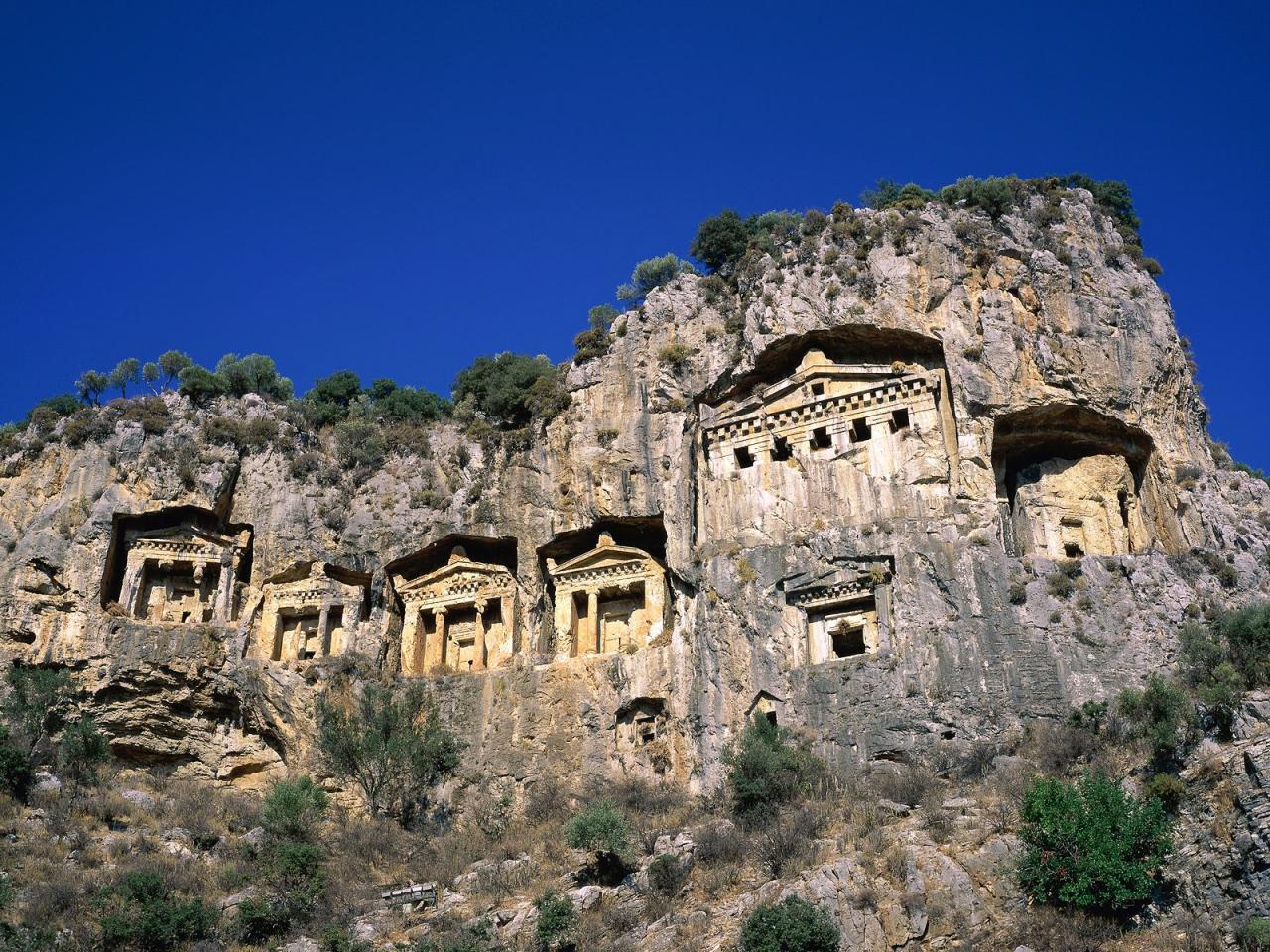 обои Rock Tombs, Dalyan, Turkey мило фото