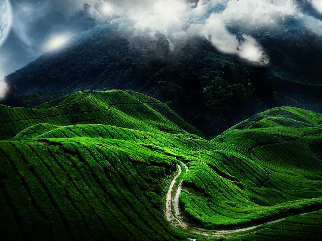 обои Зелёные горы и дорога фото