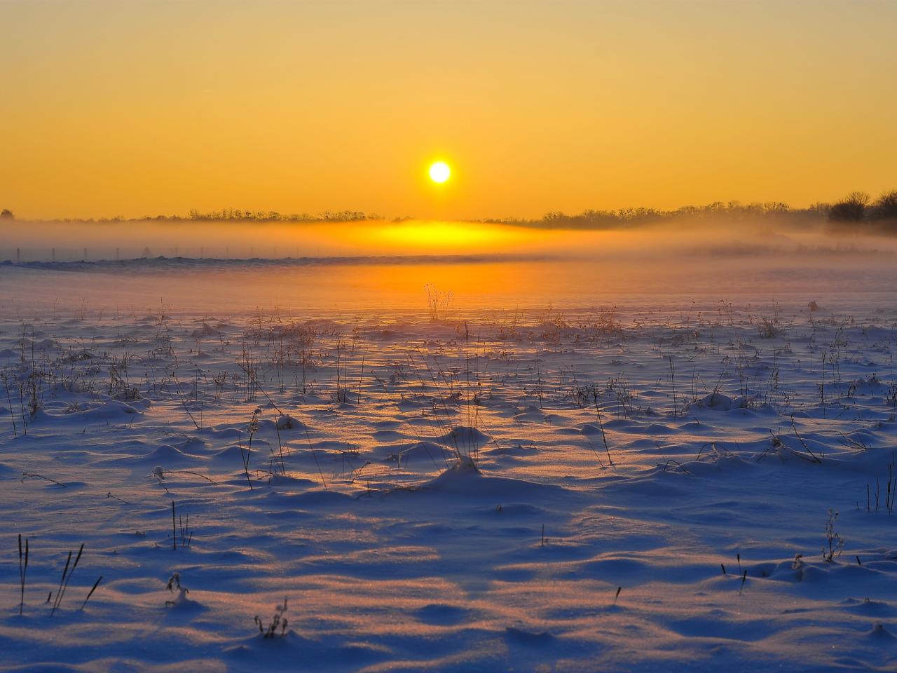 обои Снежное поле на закате фото