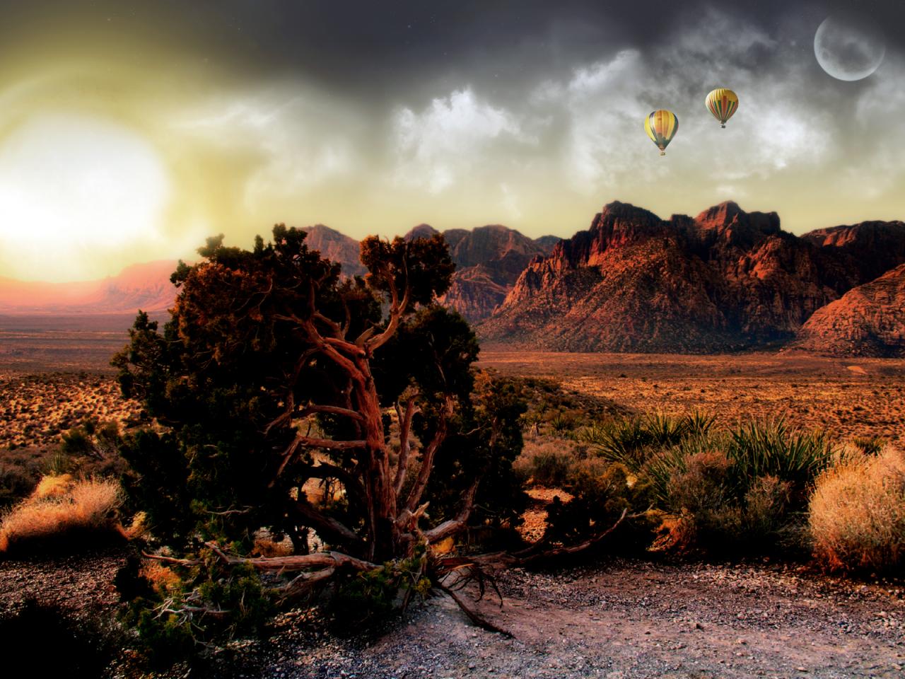 обои Долина,   воздушные шары,   закат фото