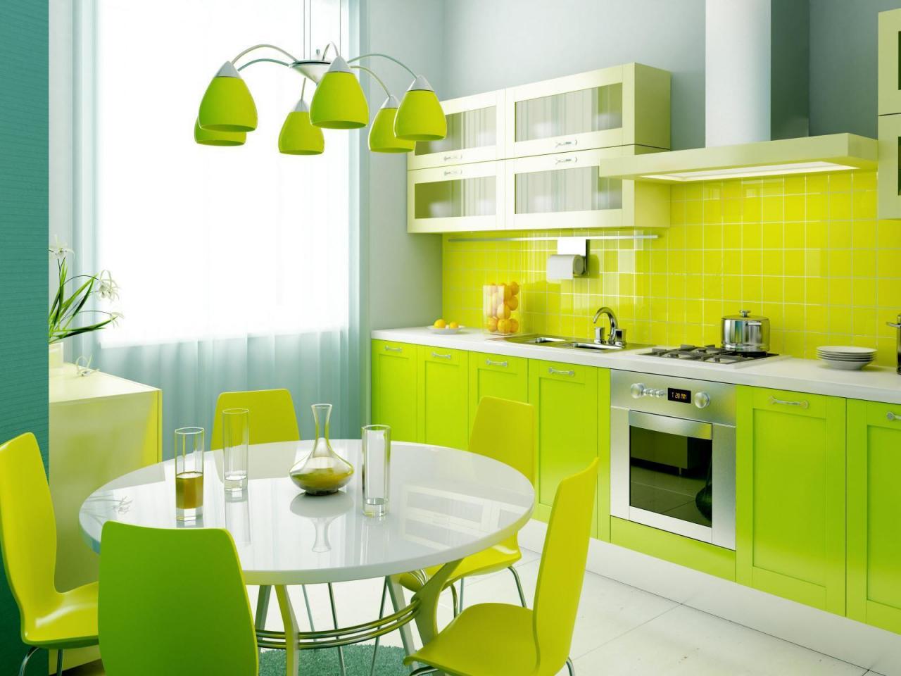 обои Интерьер кухни в зеленом цвете фото