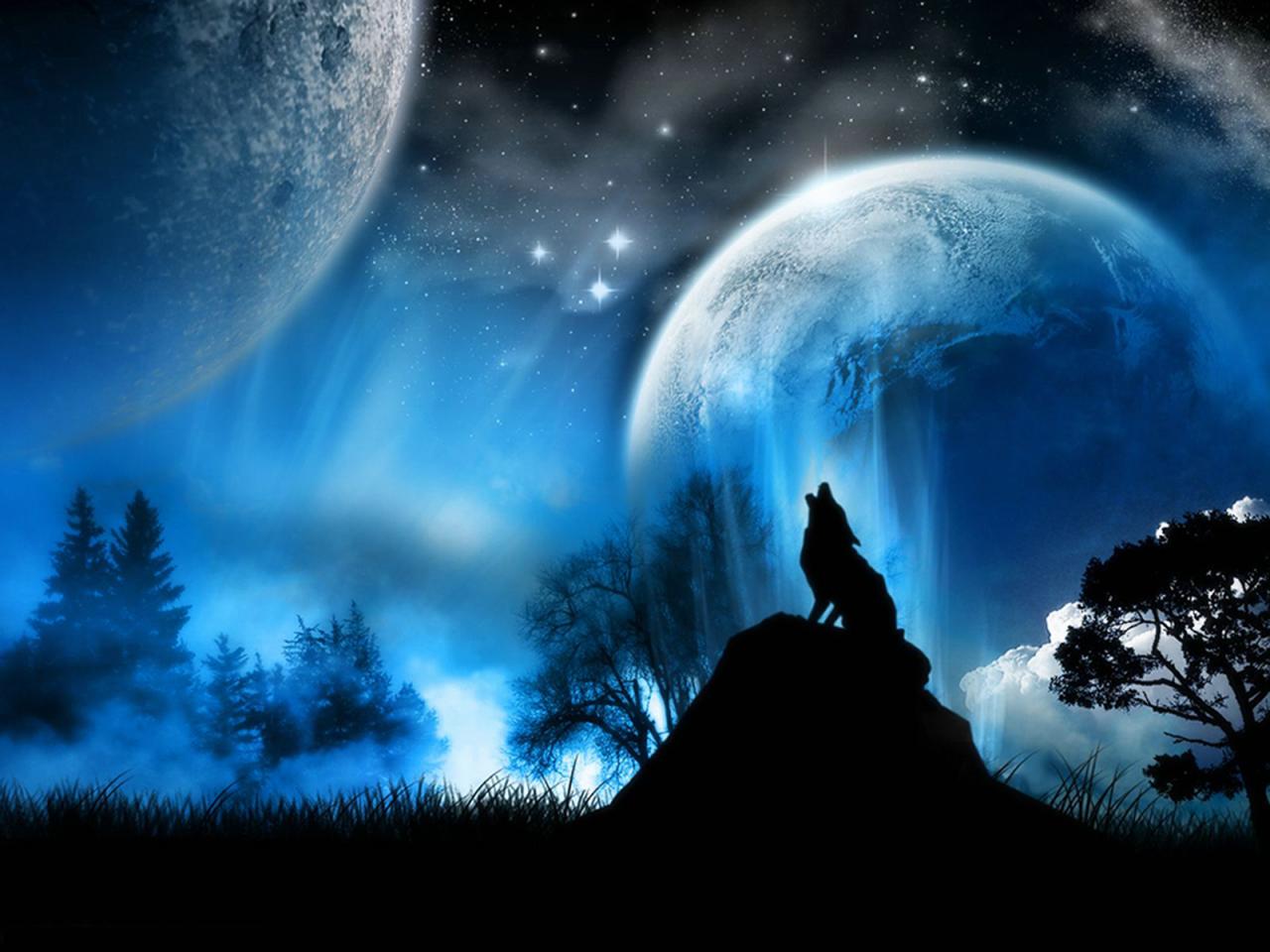 обои Волк на фоне космоса фото