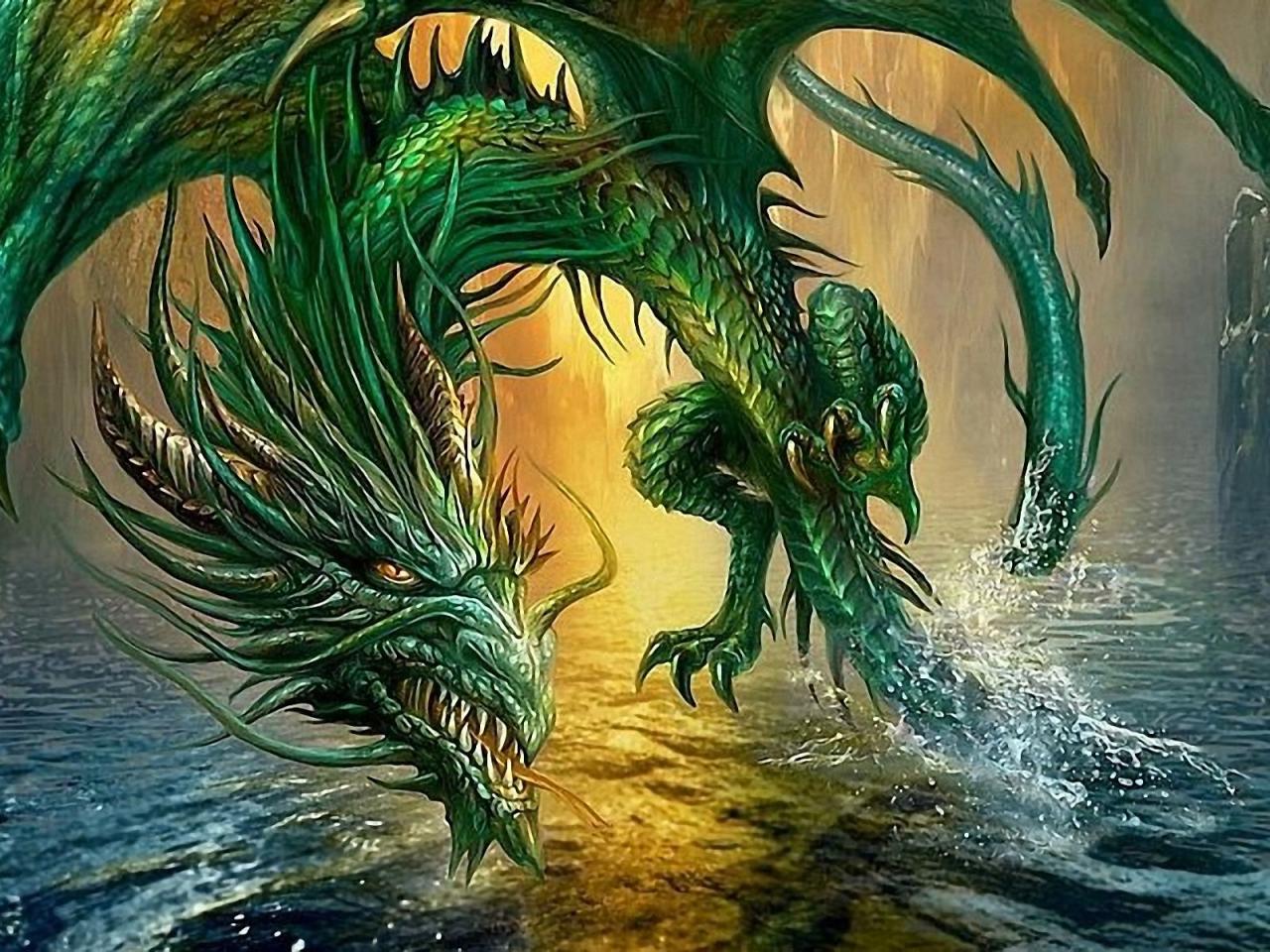 обои Зеленый дракон из воды фото
