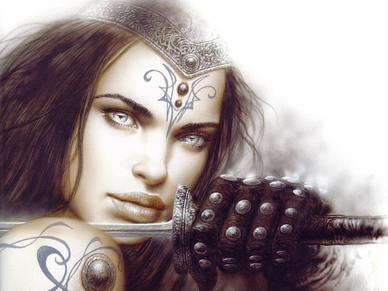 обои Luis Royo,   девушка,   меч,   перчатка фото