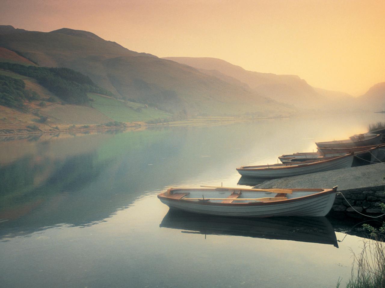 обои Лодки,  туман,  река фото