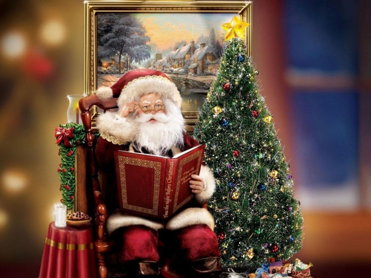 обои Дед мороз читает книжку фото