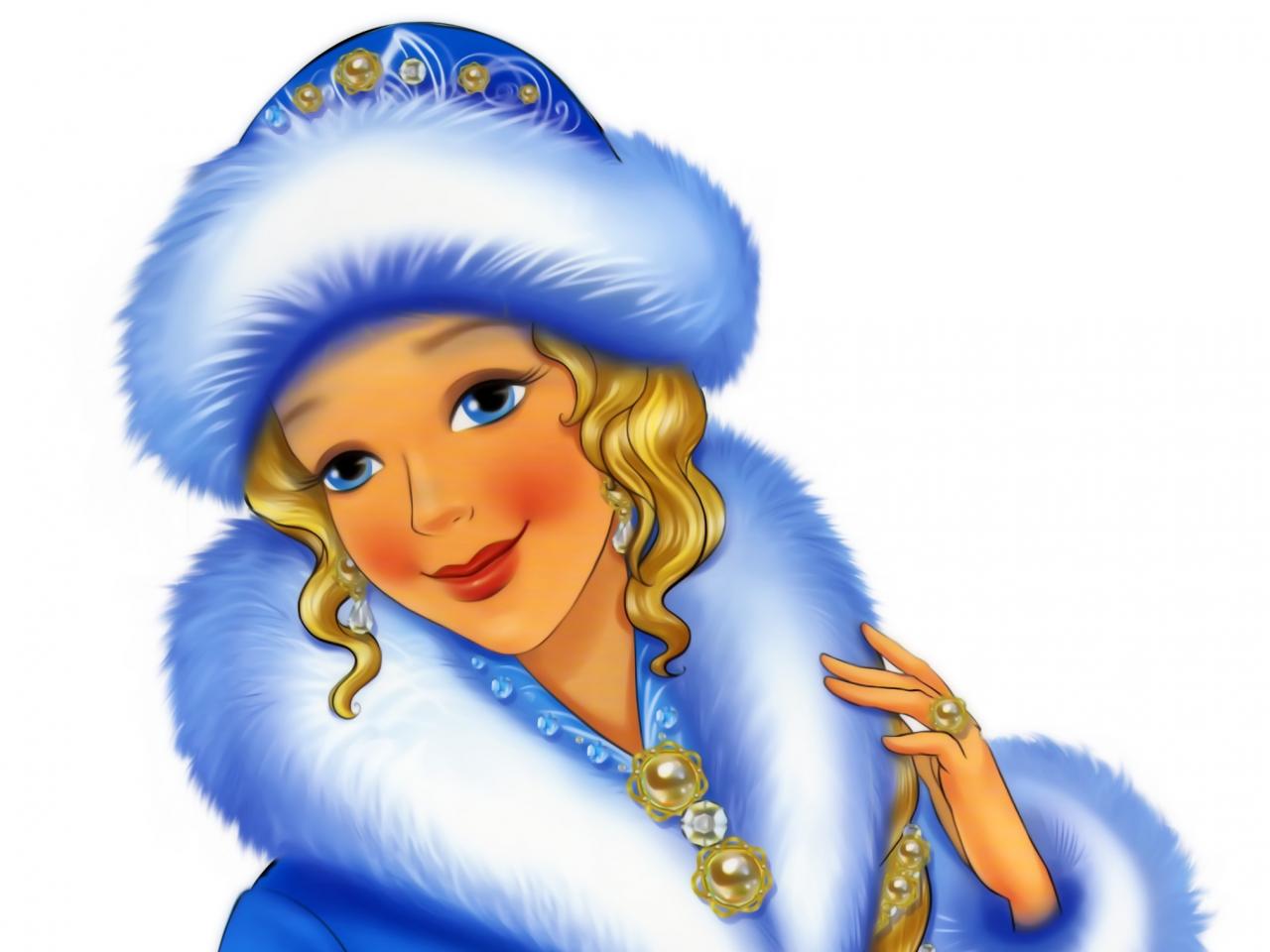 обои Рисованная снегурочка в голубых мехах фото