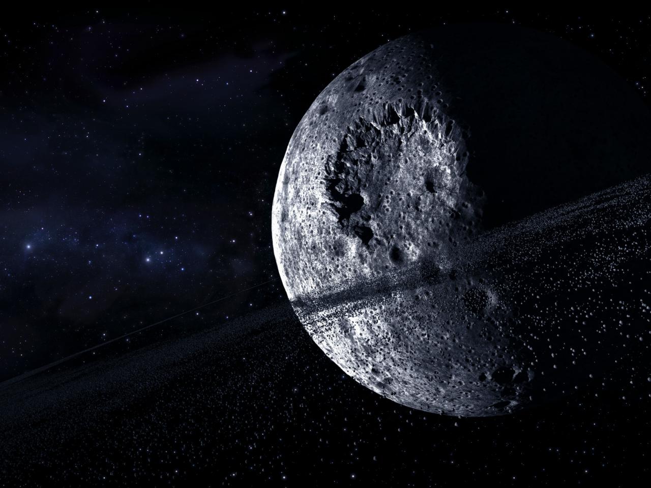обои Астероидное кольцо вокруг планеты с кратерами фото