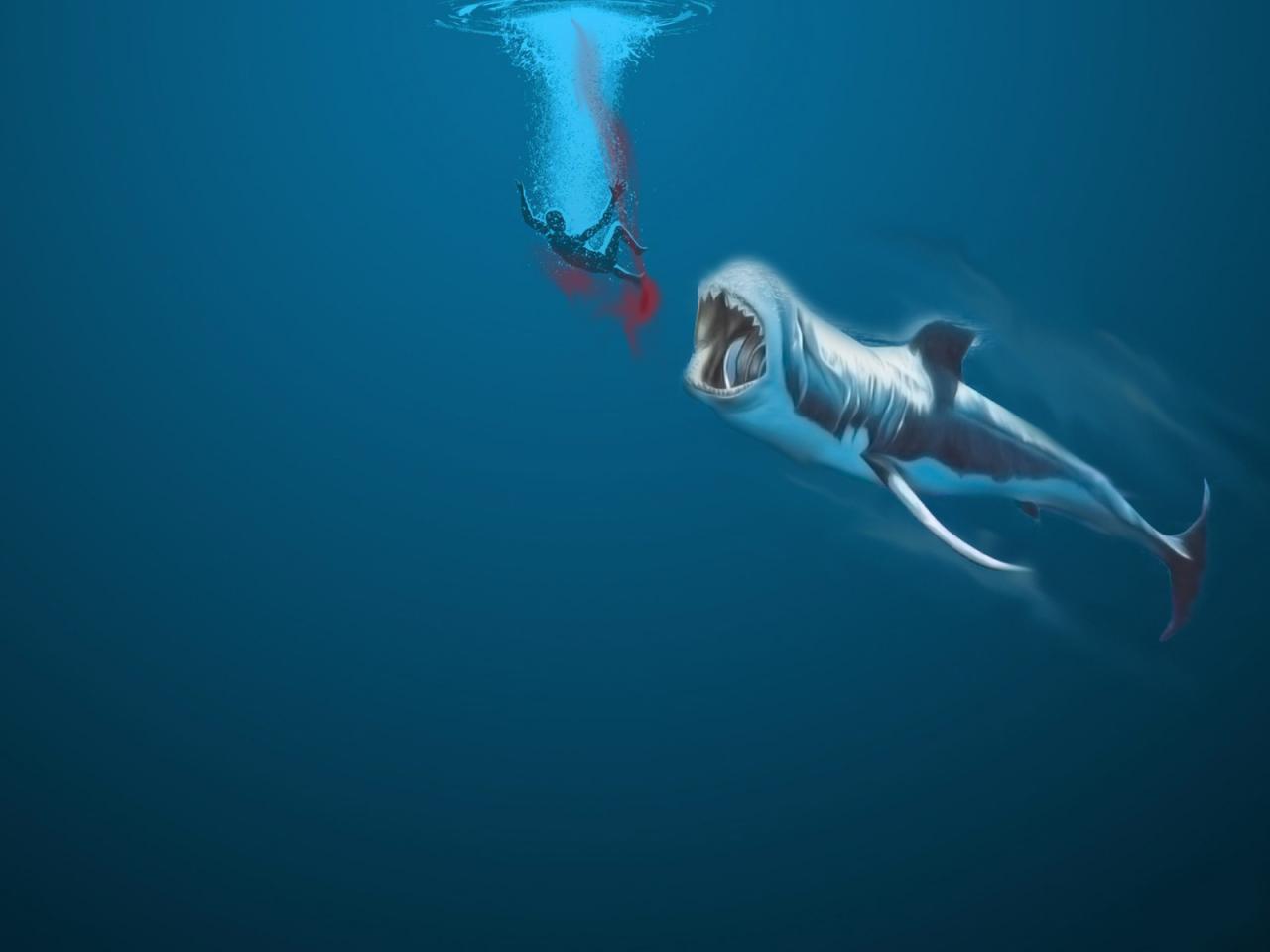 обои Акула  и добыча в бездне вод фото