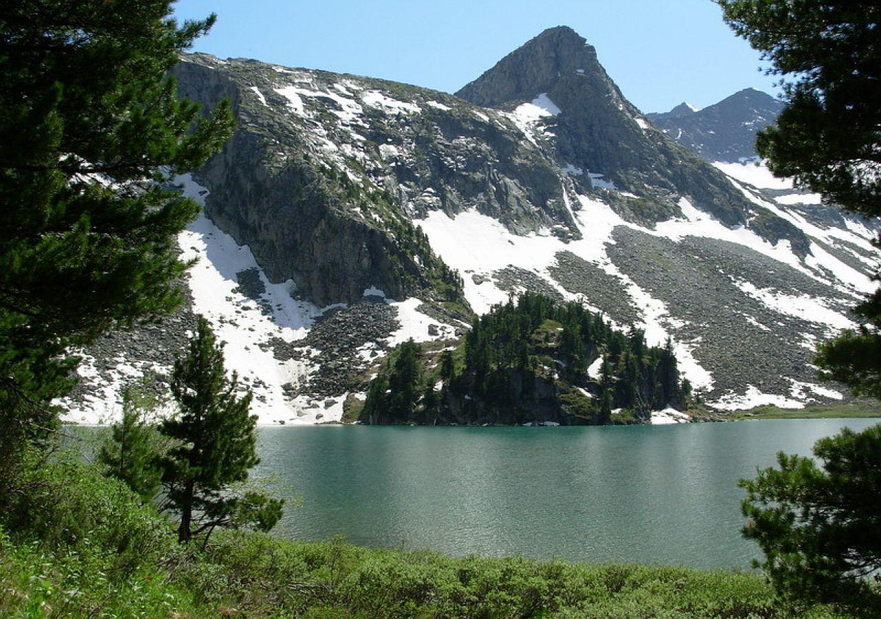 обои Горы,   озеро и сосны фото