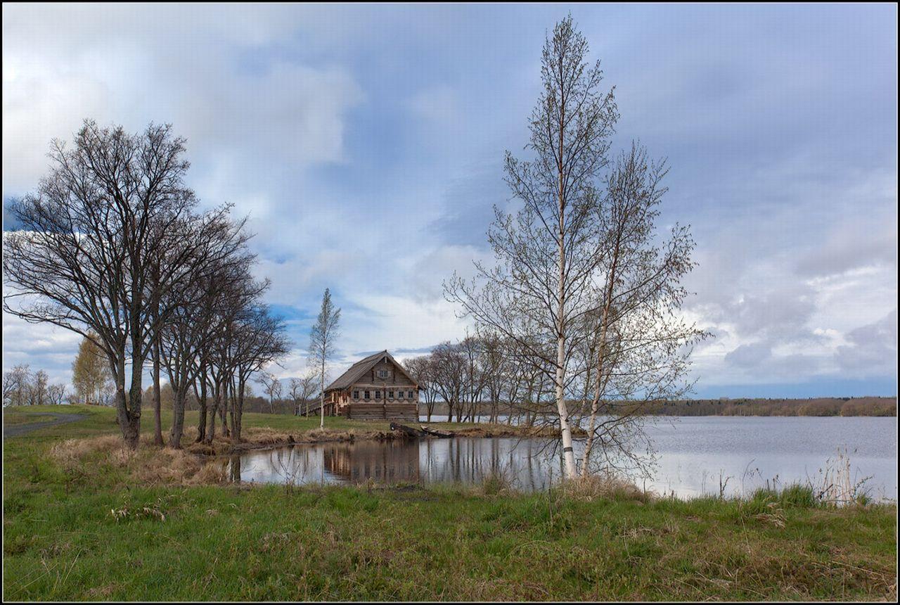 обои Весенний пейзаж у дачного дома фото