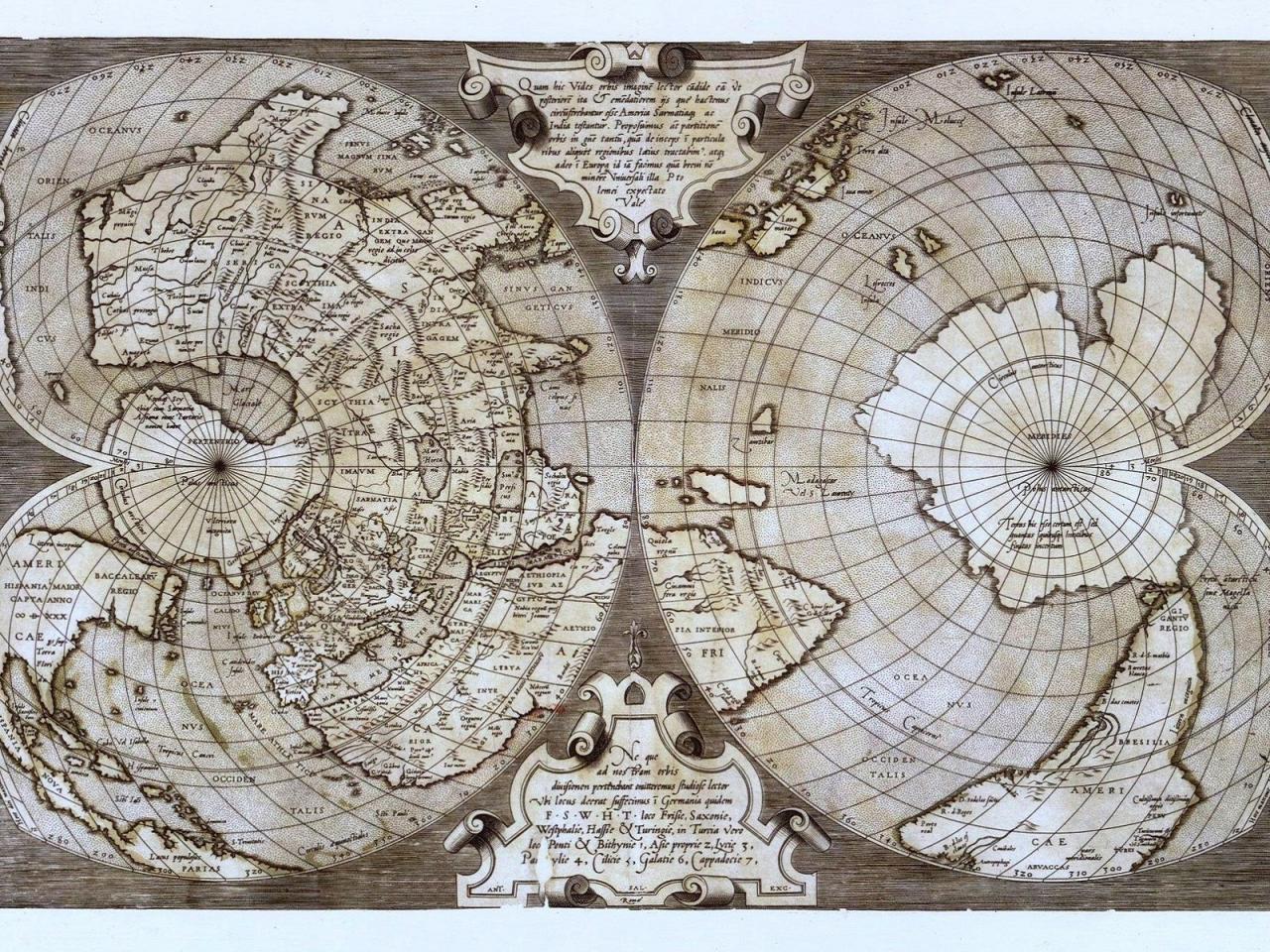 обои Оригинальная старинная карта северного и южного полушария фото