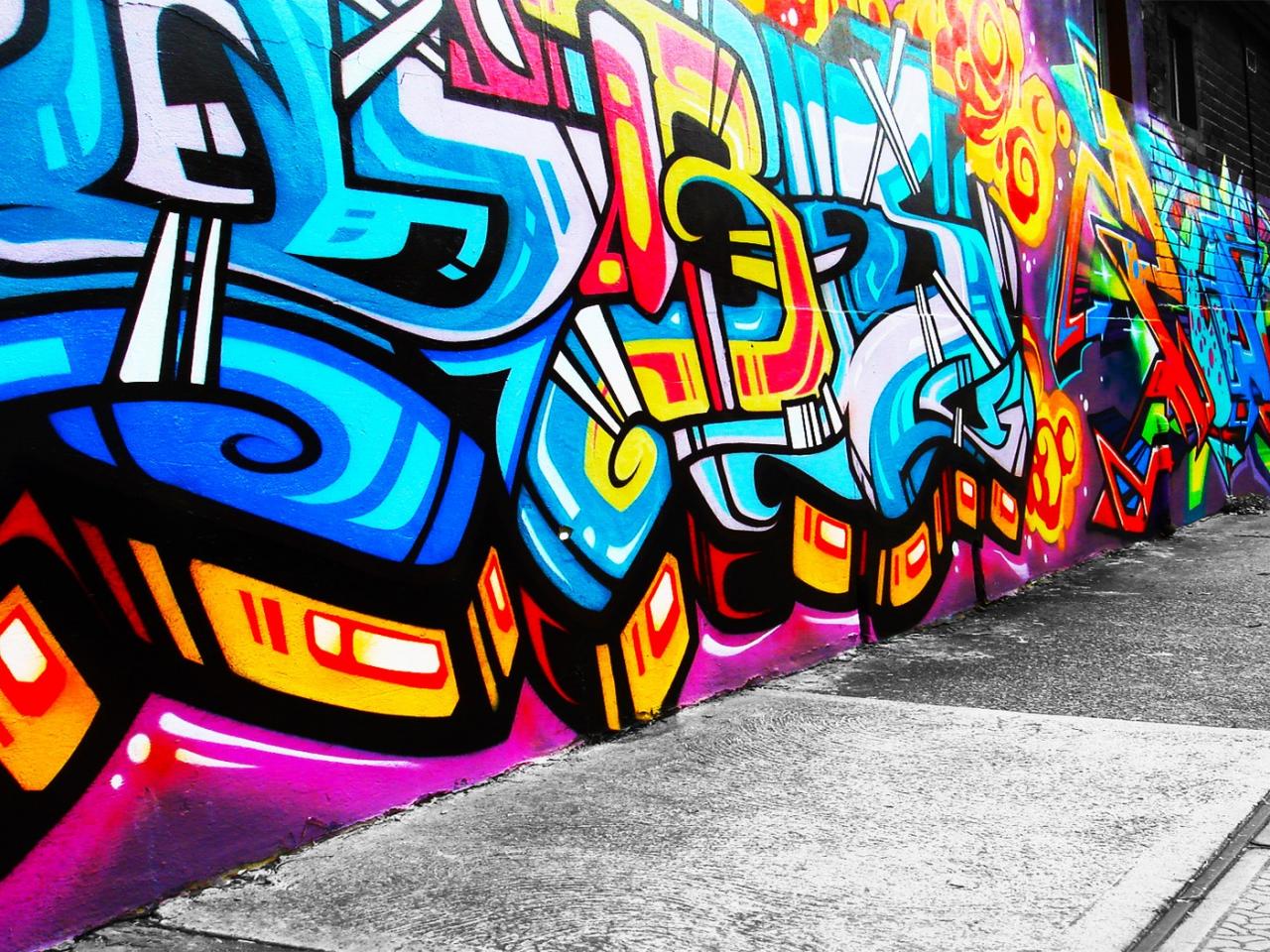обои Граффити на стене разноцветное фото