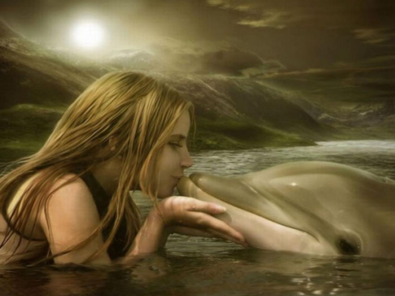 обои Девочка и Дельфин фото