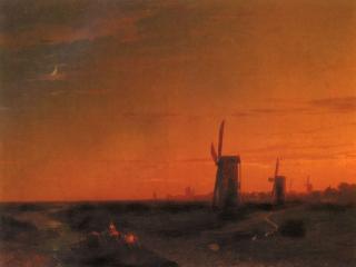 обои И. Айвазовский - Пейзаж с ветряными мельницами фото