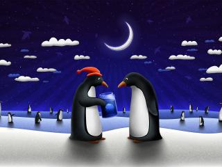 обои Пингвины делятся уловом фото