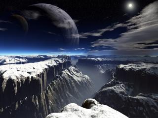 обои Вид на планеты над горами фото