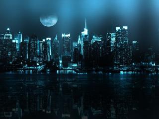 обои Луна над ночным городом фото