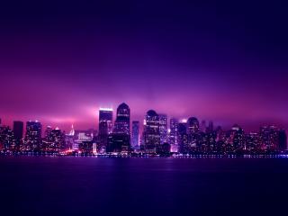 обои Сине-розовая панорама вечернего города фото