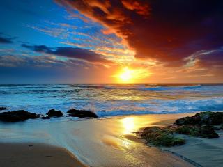 обои Вeчерний закат и берег песчаный фото