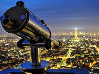 обои Телескоп и вид города вечернего фото