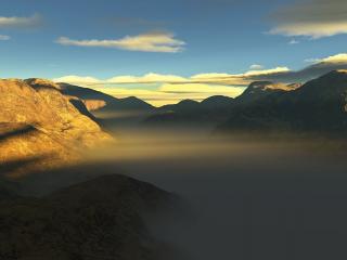 обои Туман и сккудное солнышко в горах фото