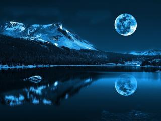 обои Огромная луна на фоне озера фото