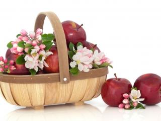 обои Корзинка,   яблоки,   цветы фото