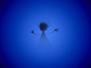 обои Тень человечка и бульбашки воды фото