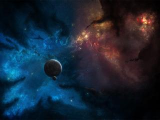 обои Далекaя планета в темном космосе фото