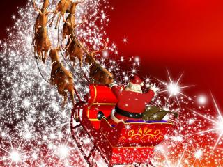 обои для рабочего стола: Волшебный Санта на оленях