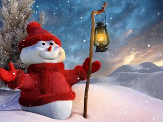 обои Снеговичок в красном фото
