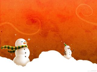 обои Снеговики на снегу фото