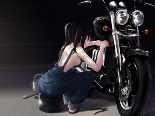 обои Девочка у мотоцикла фото