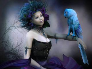 обои Девушка с синей птицей фото