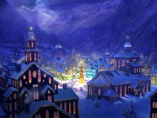 обои Светятся храмы и домма на рождество фото