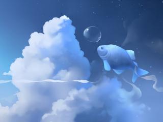 обои Облака и рыбка с пузырьком фото