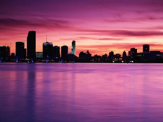 обои Город на фоне розового заката фото